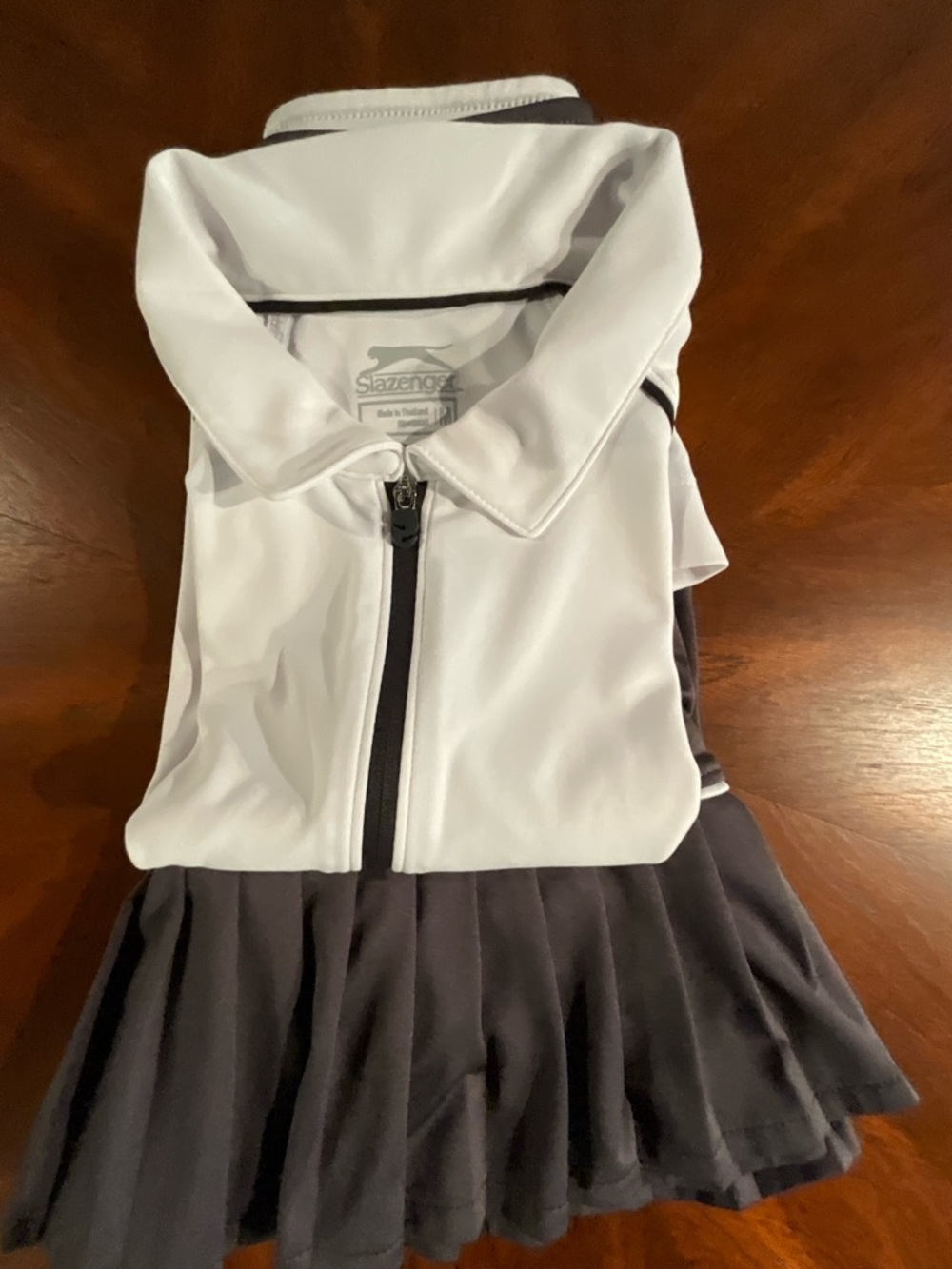 Slazenger White and Charcoal Zip-Front Golf top and skirt with built-in shorts